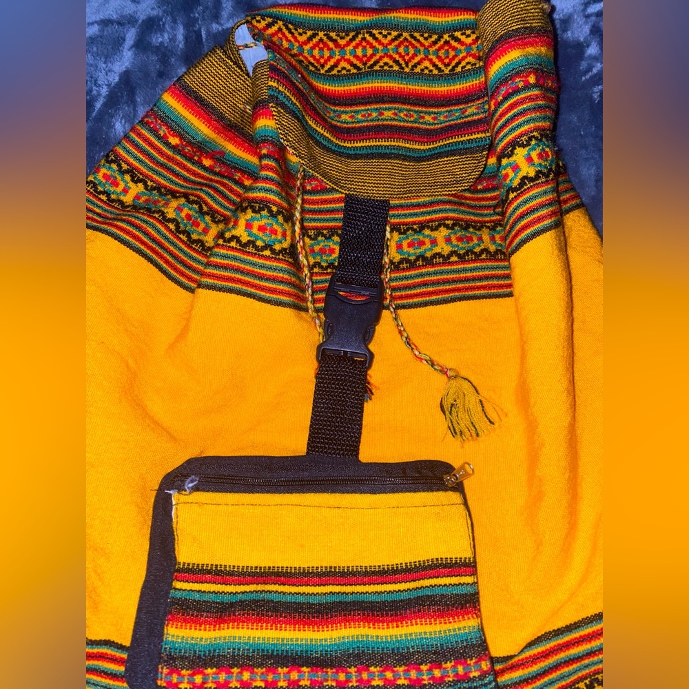 Handmade Festival Bought Hippie Boho Backpack with front mini pouch